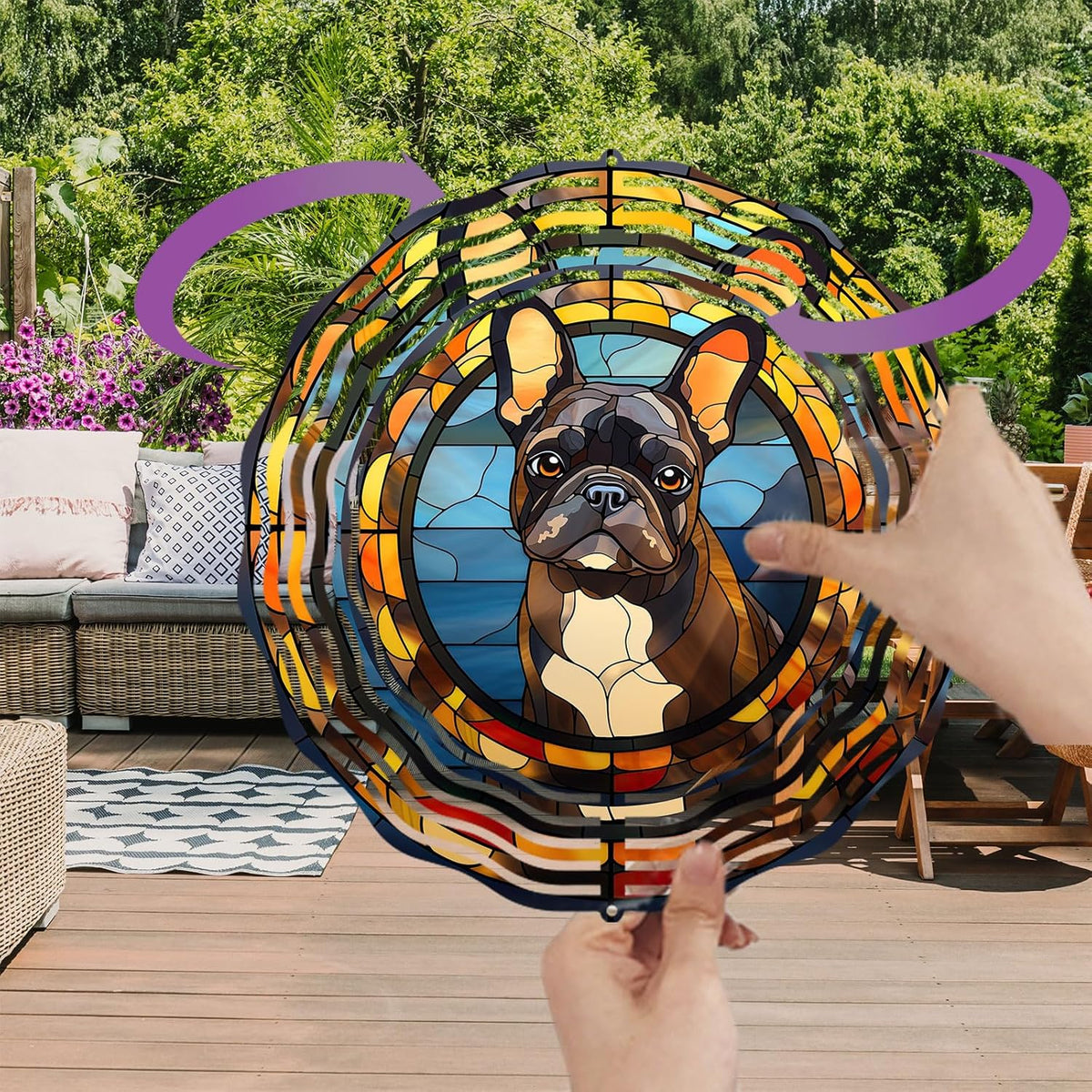French Bulldog Wind Spinner Pet Dog Memorial Gifts 3D Aluminum Metal Kinetic Hanging Wind Sculpture Spinners for Yard and Garden Indoor Outdoor Window Garden Decoration 8 Inch (French Bulldog 2)
