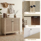 Fat Ant Buffet Cabinet with Storage, Rattan Sideboard Cabinet with 2 Magnetic Doors and Shelves, Kitchen Sideboard Accent Cabinet for Hallway, Entryway, Living Room, Kitchen, Natural