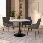 LeisureMod Bristol 40" Round Dining Table, Modern MDF Wood in Black Metal Pedestal Base Accent Table Mid-Century Café Table, Kitchen Dining Room Furniture, Marbled White