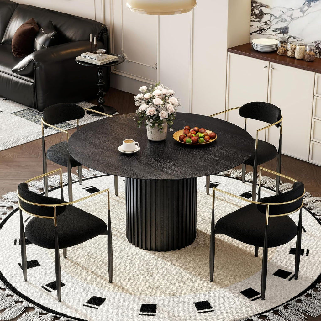 Baysitone Dining Chairs Set of 4 Mid-Century Modern Upholstered Boucle Dining Room Chairs Open Back Curved Backrest Black Metal Legs Gold Armchairs for Kitchen Living Room, Black(Only Chairs)