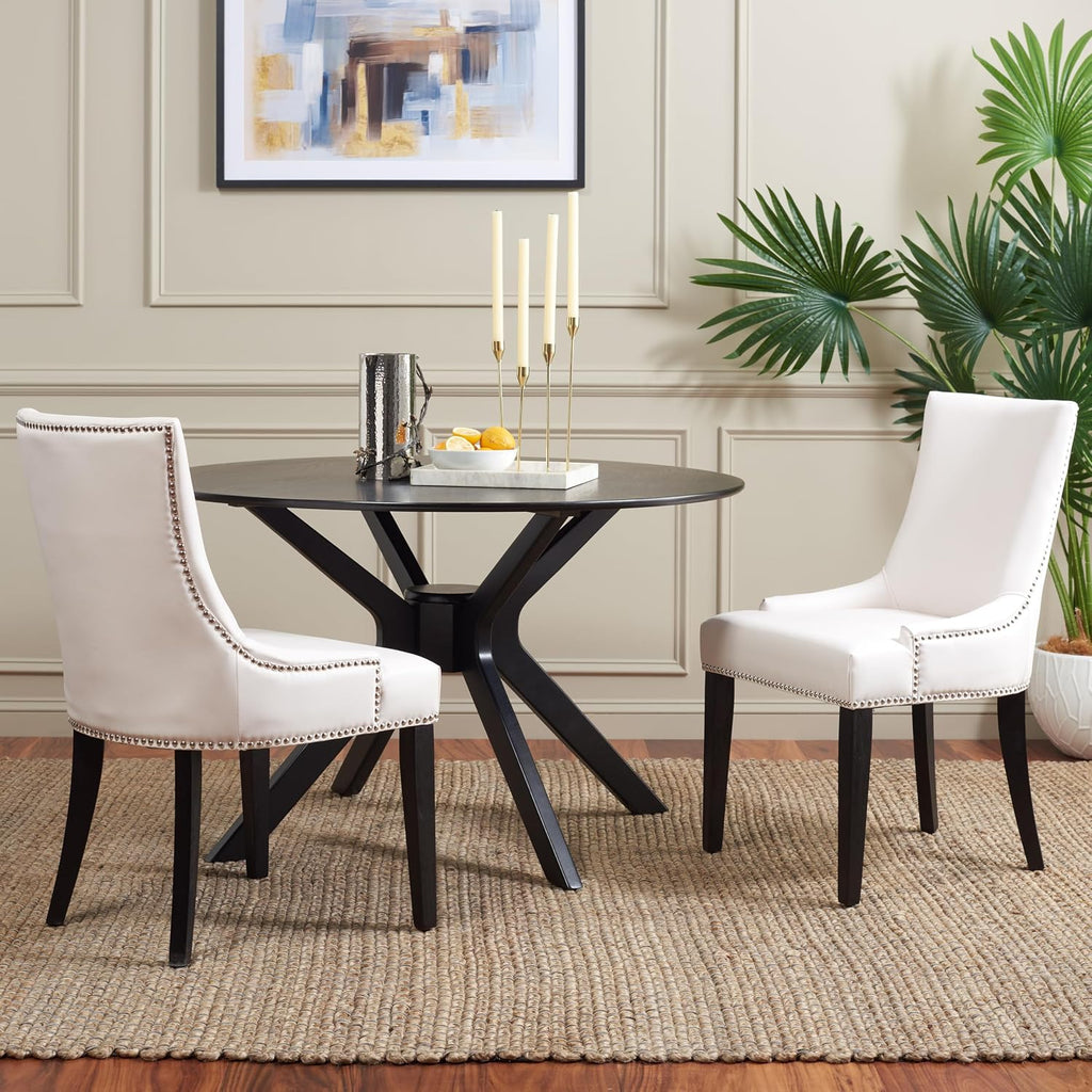 SAFAVIEH Home Collection - Lester White Faux Leather Dining Chair, Nailhead Trim, Modern Transitional Accent Seating (MCR4709N)