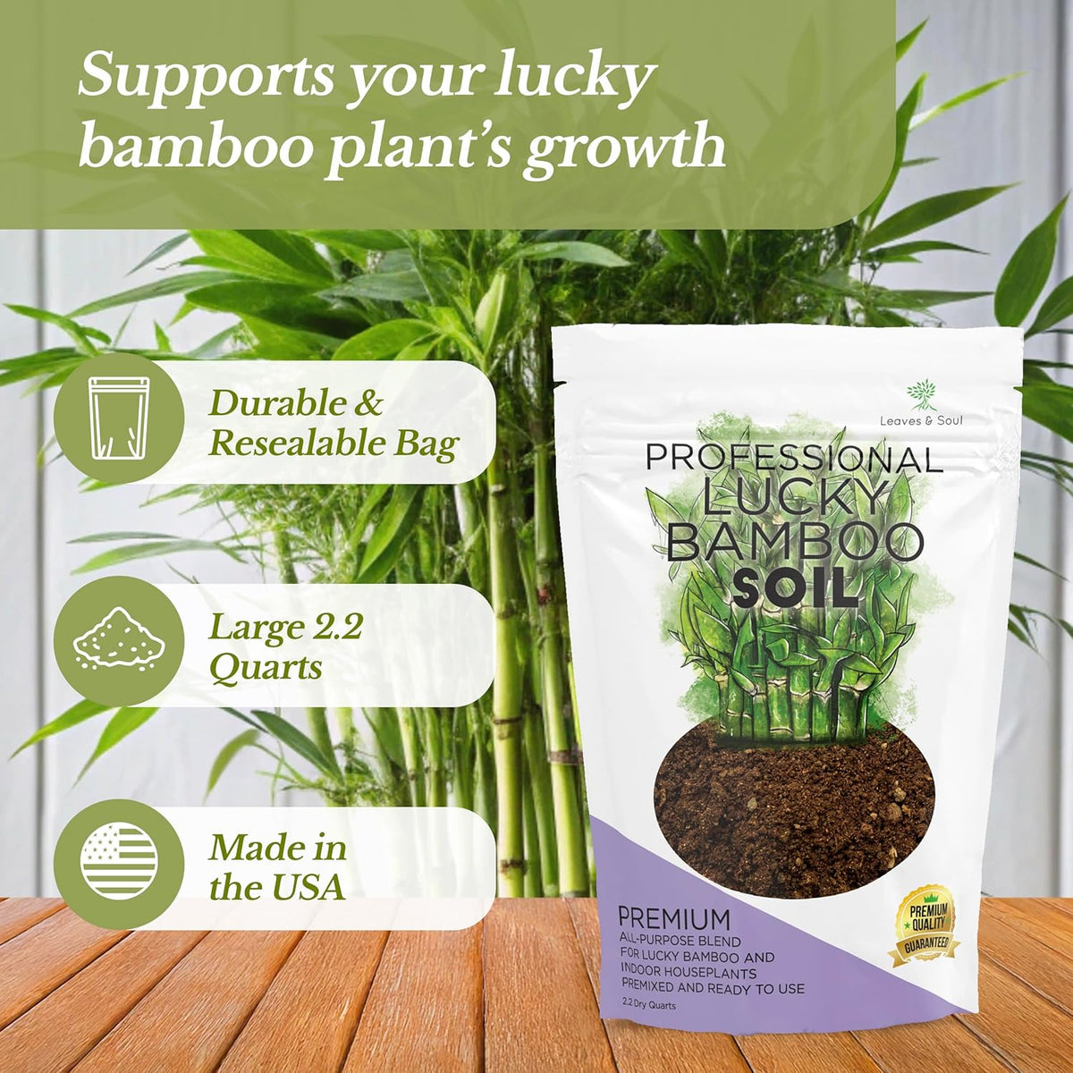 Professional Lucky Bamboo Soil | Large 2.2 Quarts Ready to Use for Lucky Bamboo Plants | Peat Moss, Coco Coir, Perlite, Dolomite | Made in USA