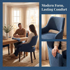 chairus Farmhouse Dining Chairs Set of 2 with Arms, Blue Linen Upholstered Dining Room Chairs, Curved Open Back Kitchen Accent Side Chairs, Blue