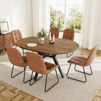 HIPIHOM Extendable Round Dining Table Set for 6 People, 43.3"-59.1" Extendable Kitchen Table with 6 Upholstered Chairs, Space Saving for Kitchen Dining Room (Walnut Table+6 U-Shaped Brown Chairs)