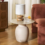 SAFAVIEH Home Collection - Kielh Short Side Table, Beige Ceramic Round Accent Table with Sculptural Base, Fully Assembled (ACC2903A)
