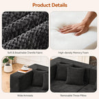 MONVANE 130'' Modular Sectional Cloud Couch for Living Room, 6 Seater Convertible Chenille Couches Set with Ottoman & Pillow, No Assembly Compression Sofas, Comfy Floor Sofa with Memory Foam, Black