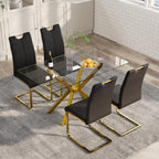 5-Piece 47" Dining Table with 4 PU Leather Chairs, Modern Dining Table Set for 4, Rectangle Kitchen Table with Golden Metal Legs for Dining Room, Kitchen(Black)