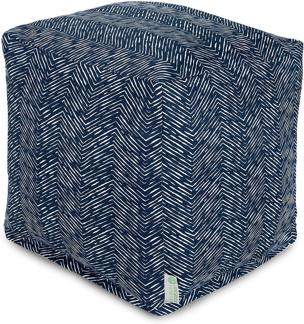 Majestic Home Goods South West Navy Cube Ottoman Pouf Foot-Rest Seat – Indoor Outdoor Bean-Bag Footstool, Small Decorative Boho Ottoman Floor Cushion, 17in Square Durable Washable Cover