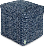 Majestic Home Goods South West Navy Cube Ottoman Pouf Foot-Rest Seat – Indoor Outdoor Bean-Bag Footstool, Small Decorative Boho Ottoman Floor Cushion, 17in Square Durable Washable Cover