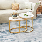 LDAILY Nesting Coffee Table Set with Marble-Look Top, 2-Piece | Golden Steel Frame, Easy Assembly, Accent Stacking Side Table, for Bedroom, Living Room, Apartment