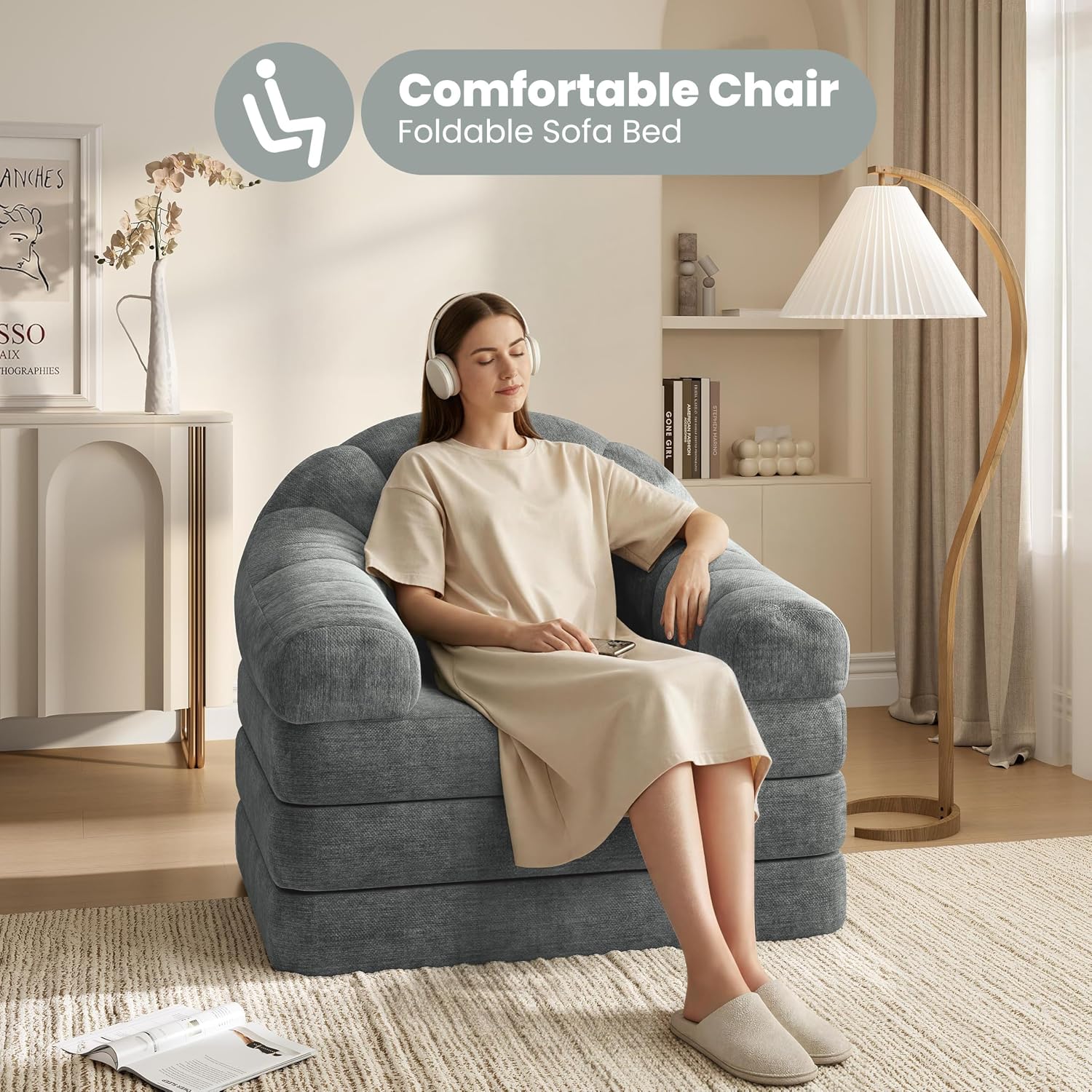 Yaheetech 93" Folding Sofa Bed Convertible Sofa Chenille, Gray