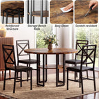 IRONCK Dining Table Set for 4, Round Dining Table and Chairs, Kitchen Table and Chairs for 4, 47 inch Cirecle Dining Room Table with 4 Chairs for Small Space