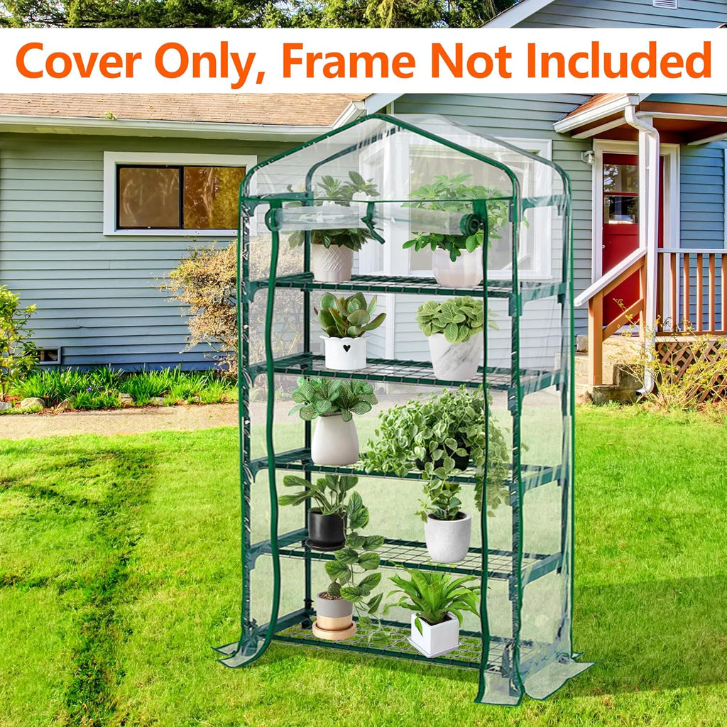 DECOHS Extra Wide 5 Tier Greenhouse Replacement Cover- 75 x 40 x 19 Inch Clear PVC Plant Gardening Greenhouse Cover with Roll-Up Zipper Door for Gardening Plants Flowers (Frame Not Include)