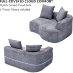 L Shaped Single Sofa, Modern Comfy Chenille Fabric Loveseat Couch, No Assembly Required Small Couch with Deep Seat, 2 Pillows for Living Room, Apartment, Bedroom