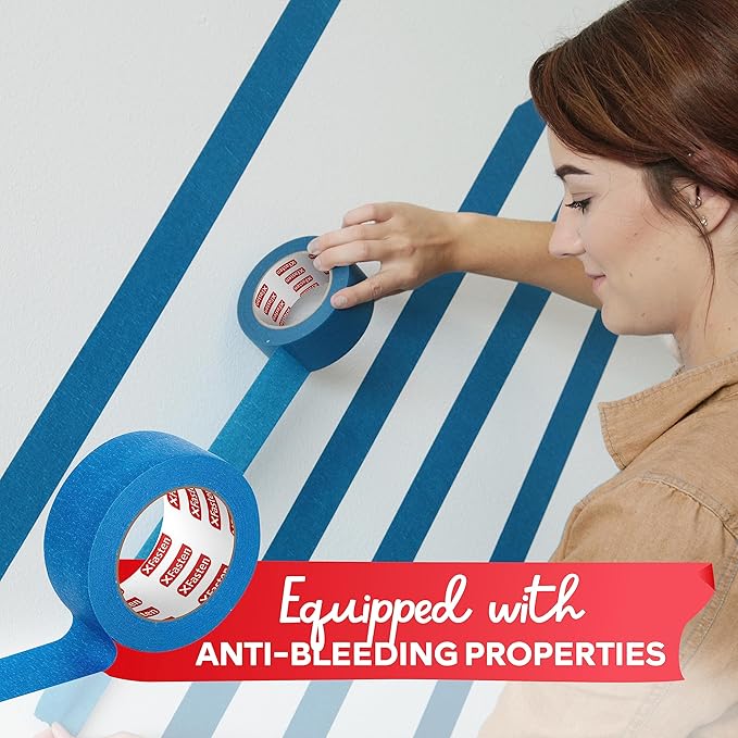 XFasten Blue Painter's Tape, 2 Inch x 60 Yards (24-Pack) Blue Painters Masking Tape Bulk - Sharp Edge Line Technology, Produces Sharp Lines | Residue-Free and Artisan Grade Wall Trim Tape