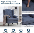 Accent Chair Set of 2, Mid Century Modern Fabric Wingback Chair, Upholstered Armchair with High Back and Vintage Legs, Comfy Single Sofa Side Reading Chair for Living Room Bedroom, Blue