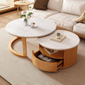 28" Marble Veneer MDF Nesting End Table, Nesting End Tables with Tiered Storage, Coffee Table Set with Hidden Drawer for Modern Compact interiors, Natural