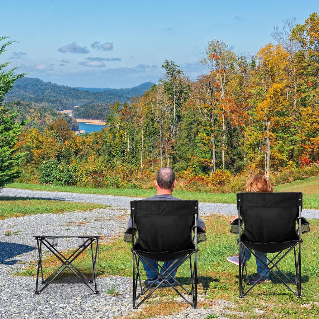 Leonyo 2 Pack Camping Chairs for Adults, Lawn Chairs with Table, Heavy Duty Folding Chairs for Outside Oversized & Comfy Sports Chair for Adults Fishing, Beach, Patio, Hiking, Lawn, Travel - Black