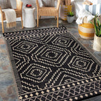 Wonnitar Outdoor Rug for Patio Clearance, 5x8 Waterproof Reversible Plastic Straw Rug, Moroccan Outside RV Area Rug for Camping, Outdoor Portable Mat for Deck Balcony Porch (Black & Beige,5'x8')