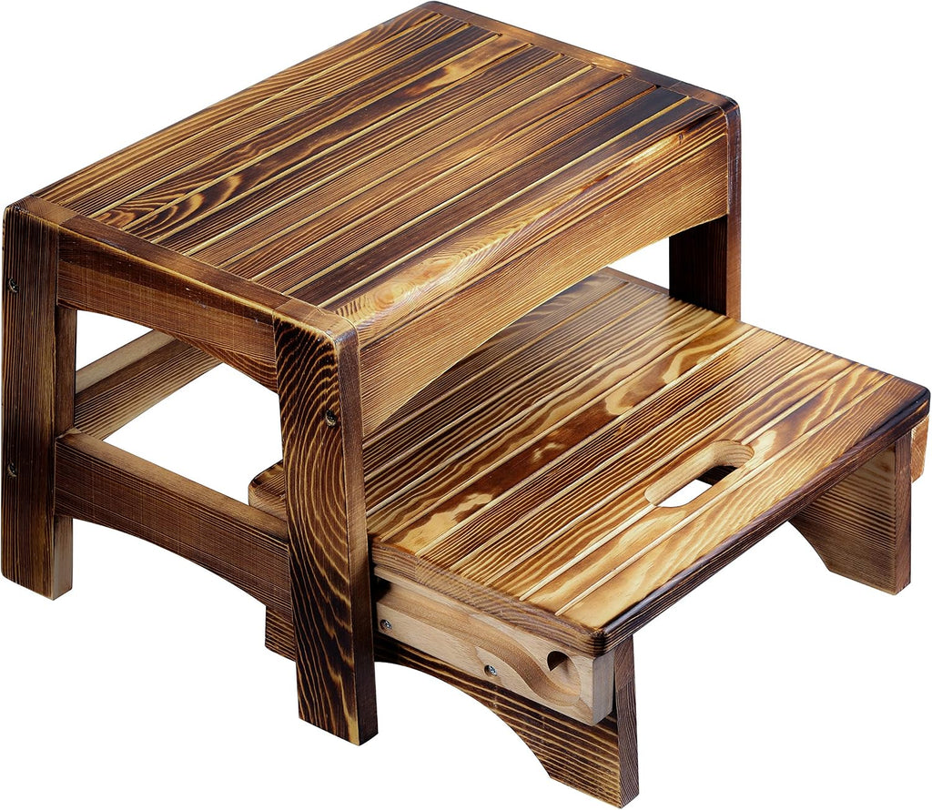 URFORESTIC Handcrafted Solid Wood Bed Step Stool-Foot Stool Kitchen Stools Bed Steps Small Step Ladder Bathroom Stools (Burned)