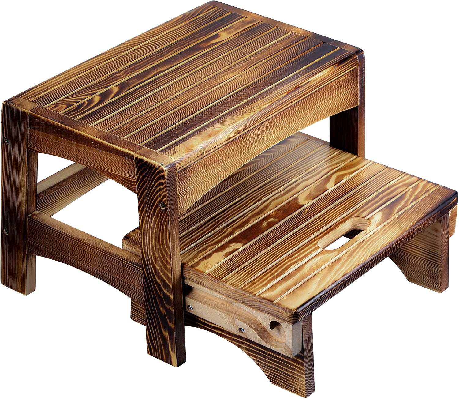 URFORESTIC Handcrafted Solid Wood Bed Step Stool-Foot Stool Kitchen Stools Bed Steps Small Step Ladder Bathroom Stools (Burned)