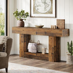Tribesigns 63" Console Table, Farmhouse 2-Tier Entryway Table with U-Shaped Base, Narrow Long Wood Sofa Table Behind Couch Table for Living Room, Hallway, Foyer, Mix Brown