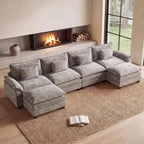 Oprisen 154" Modular Sectional Sofa, Comfy Deep Cloud Couch with Ottoman | U-Shaped Couches for Living Room, Modular Couch, Deep and Wide Seat, Chenille Sofa Sleeper with Throw Pillows, Light Grey