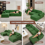 KISLOT 108" Cloud Couch,Sectional No Assembly Required,Modular Sofa with Deep Seat for Living Room,L Shaped Couch with Ottoman Snowflake Fabric and Memory Sponge,Green
