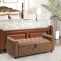Ottoman with Storage, Tufted Storage Bench for Bedroom, 48" PU Leather End of Bed Bench, Upholstered Entryway Shoe Benches with Rolled Arm & Inner Zipper, Window Ottomans Chest with Rivets, Brown