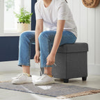 SONGMICS Storage Ottoman, Small Foot Rest, 15 x 15 x 15.7 Inches | Foot Stool with Legs, Load up to 661.4 lb, for Living Room, Bedroom, Dorm, Gray and Black, MELISA Collection ULSF014G01