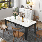 KEIKI 70.87”-106.3”L Extendable Dining Room Table for 6-10 People, Wood Modern Rustic Rectangle Expandable Kitchen Living Meeting Room Gatherings Furniture, 3 Tabletop Length Options, Marble White