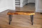SRL Rustic Logwerks Hairpin Leg Wood Bench - Live Edge Small Bench for Home & Kitchen— Handcrafted Wooden Bench — Rustic Furniture (36”, 3Ft Honey Pine, Black Hairpin Legs)