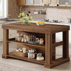 Tribesigns 55-Inch Dining Table for 6, Rectangular Counter Height Dining Table with Storage Shelves, High Top Kitchen Table with Large Tabletop and Stable Wooden Structure, Farmhouse Style, Dark Brown