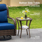 PIZZELLO Outdoor Swivel Rocker Chairs 3 Pieces Wicker Swivel Patio Chair with Rattan Side Table, 5" Extra Thick Cushions and 25" Full Support Back, Patio Furniture Set for Outside Porch Deck