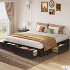 LIKIMIO King Bed Frame with 4 Storage Drawers, Charcoal Grey