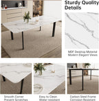 HIPIHOM Extendable Dining Table for 6-8 People, 63 to 78.7 Inch Rectangular Table, White MDF with Sturdy Metal Legs, Space-Saving for Dining Room, Kitchen, Small Spaces