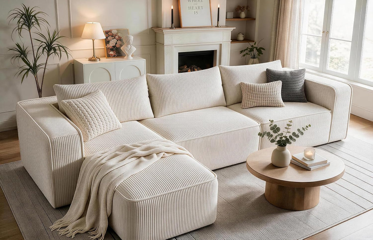 YITAHOME Oversized Cloud Couch Sectional Sofa for Living Room | Modular L-Shaped Corduroy Sofa with Chaise Lounge, Deep Seat Convertible Couch, Compressed No Assembly,Beige