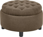 25'' Round Storage Ottoman with Reversible Tray Lid, Tufted Footrest Stool with Hidden Storage, Couch Side Table for Low Tea (Coffee)