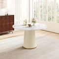 White Dining Table 43.30" Round Kitchen Table with Imitation Marble Grain Top & PU Leather Iron Pedestal,Modern Faux Marble Dinner Furniture for Kitchen Dining Room/Meeting Room