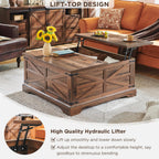 JXQTLINGMU 3-Piece Farmhouse Coffee Table and End Table Sets, Includeds 36" Lift Top Square Coffee Table w/Storage & 2 Rustic Wood End Tables w/Charging Station & Barn Doors for Living Room, Brown