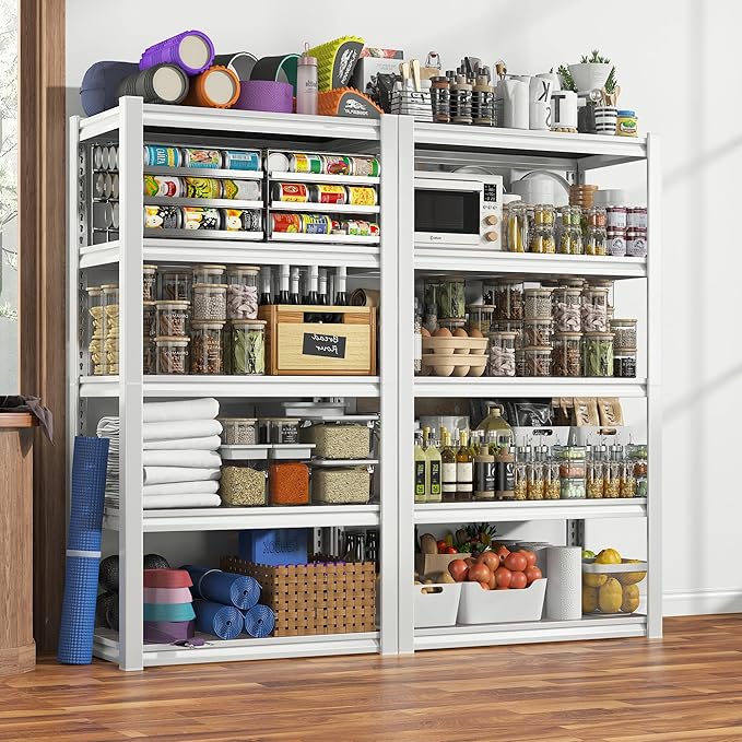 REIBII Storage Shelves 2500LBS Metal Shelving Adjustable Garage Shelving 5 Tier Metal Shelves 60" H White Shelves for Closet Kitchen Pantry 24.4''W X 16.4''D X 60''H