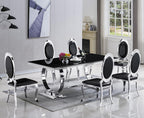 Henf Modern Luxury Dining Chairs Set of 6, Leatherette Upholstered Kitchen Dining Chair with Silver Stainless Steel Frame, High-Back Armless Side Chair for Dining Kitchen Room (Black)