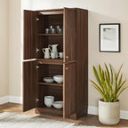 Crosley Furniture Naomi Modern Reeded Kitchen Pantry Storage Cabinet, Dining, Laundry Room, Bathroom, Walnut