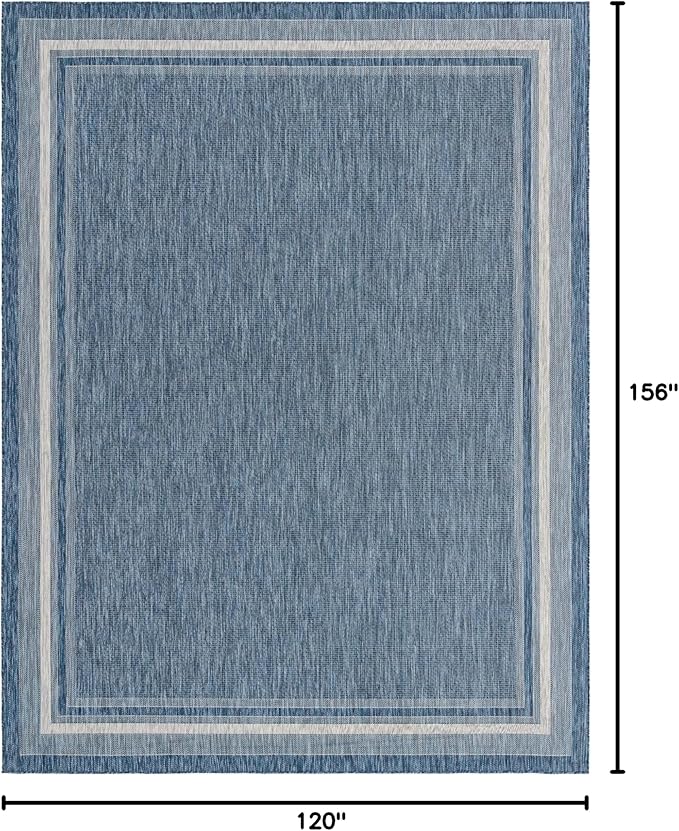 Unique Loom Outdoor Border Collection Area Rug - Soft Border (10' x 13' Rectangle, Blue/ Ivory)