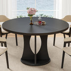 iPormis 47 Inch Round Dining Table for 4-6 People, Wooden Dining Room Table with Pedestal Base, Modern Kitchen Table for Small Spaces, Black, Table Only