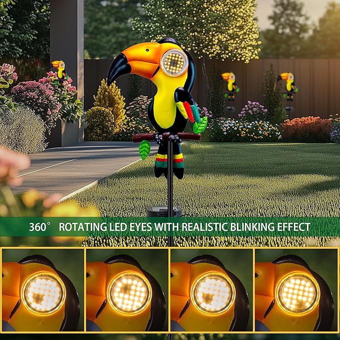 Metal Yard Decor Toucan Statue Decorative Solar Lights Outdoor Garden Whimsical Decor for Patio Lawn Jungle Balcony