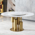 59" D Round Dining Table with 31.5" Detachable Lazy Susan, Modern Sintered Stone Dining Table for 8 Seat, Artificial Marble Dining Room Table Kitchen Table with Stainless Steel Base for Home