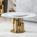 59" D Round Dining Table with 31.5" Detachable Lazy Susan, Modern Sintered Stone Dining Table for 8 Seat, Artificial Marble Dining Room Table Kitchen Table with Stainless Steel Base for Home