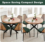NORDICANA Dining Table Set for 4, Wooden Round Table and Wicker Chairs, 5-Piece Modern Kitchen Dinette Set for Breakfast Nook, Green Boucle Seat