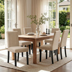 CHUN YI Upholstered Dining Chairs Set of 6, Fabric Dining Room Chairs with Solid Wood Legs, Modern Kitchen Chairs for Farmhouse Living Room Restaurant & Cafe, Oatmeal